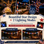 Red, White & Blue Star Solar String Lights