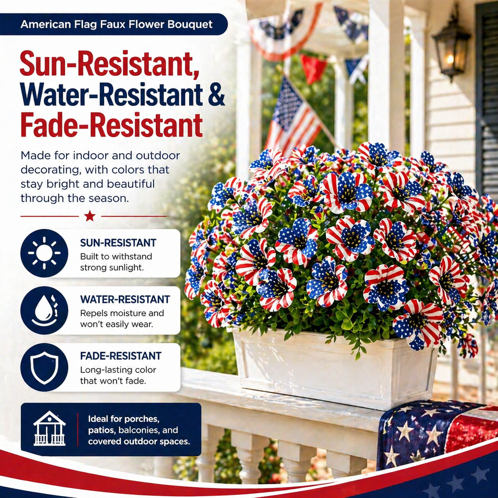 American Flag Faux Flower Bouquet - 12 Pcs