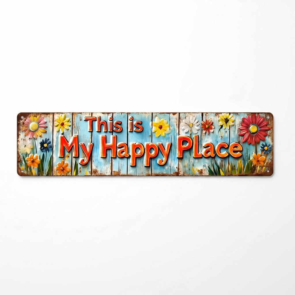 "This Is My Happy Place" Metal Sign With Vibrant Floral Pattern