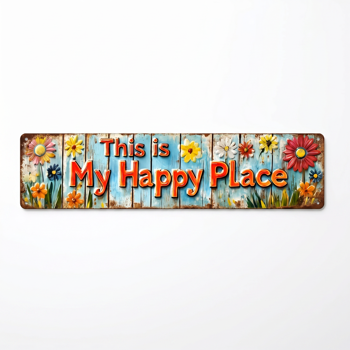 "This Is My Happy Place" Metal Sign With Vibrant Floral Pattern