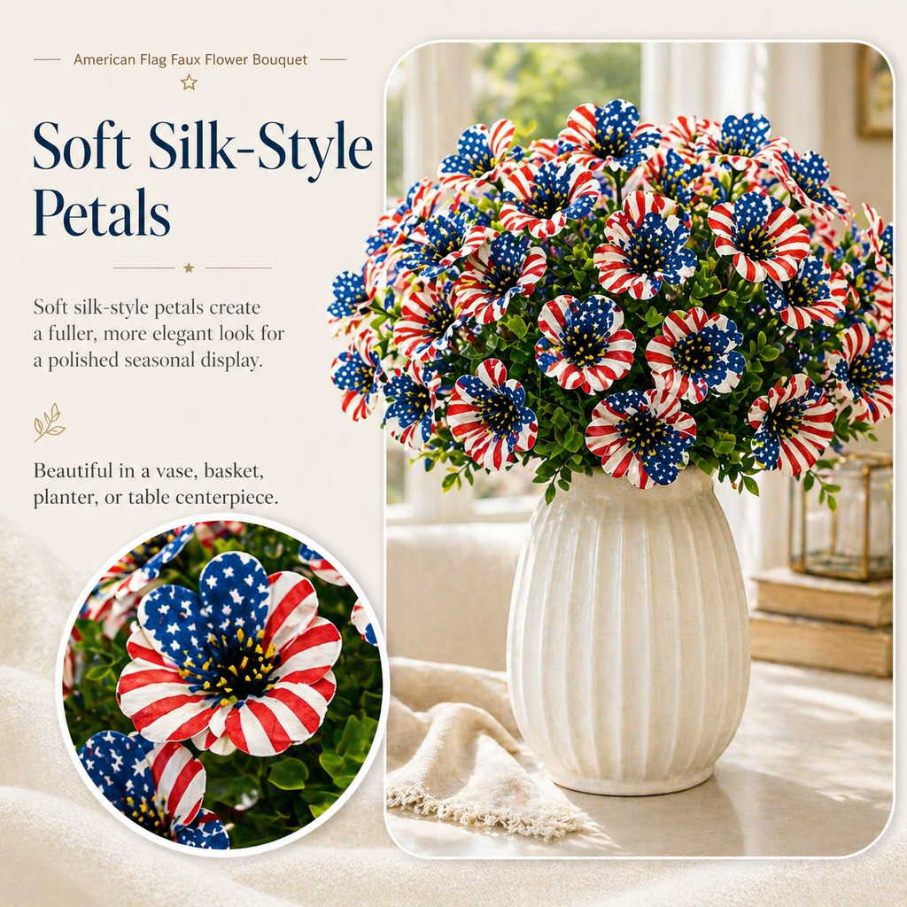 American Flag Faux Flower Bouquet - 12 Pcs