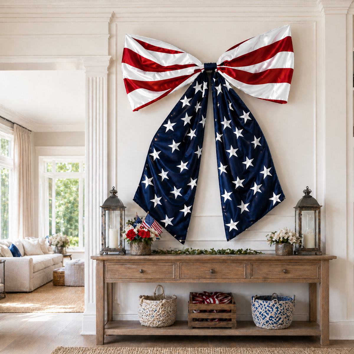 Lighted Extra Large American Flag Bow