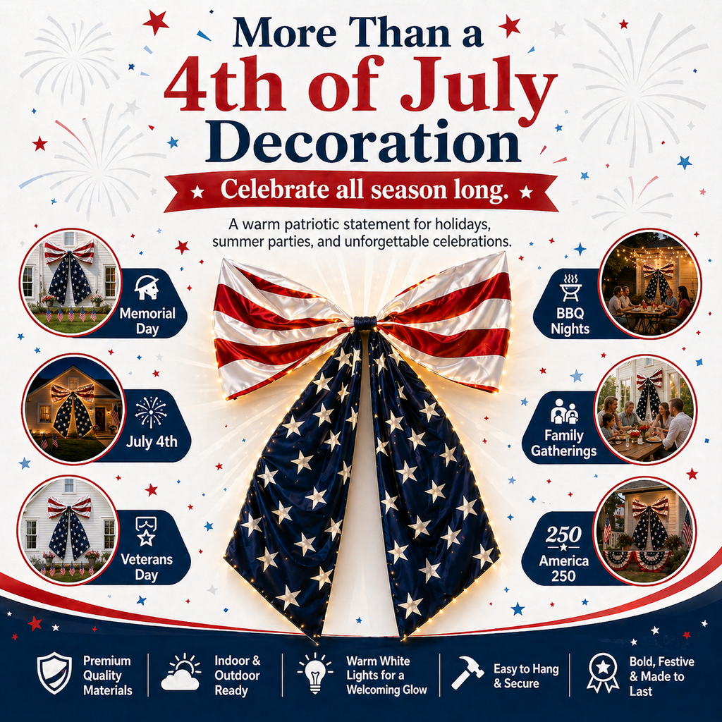 Lighted Extra Large American Flag Bow