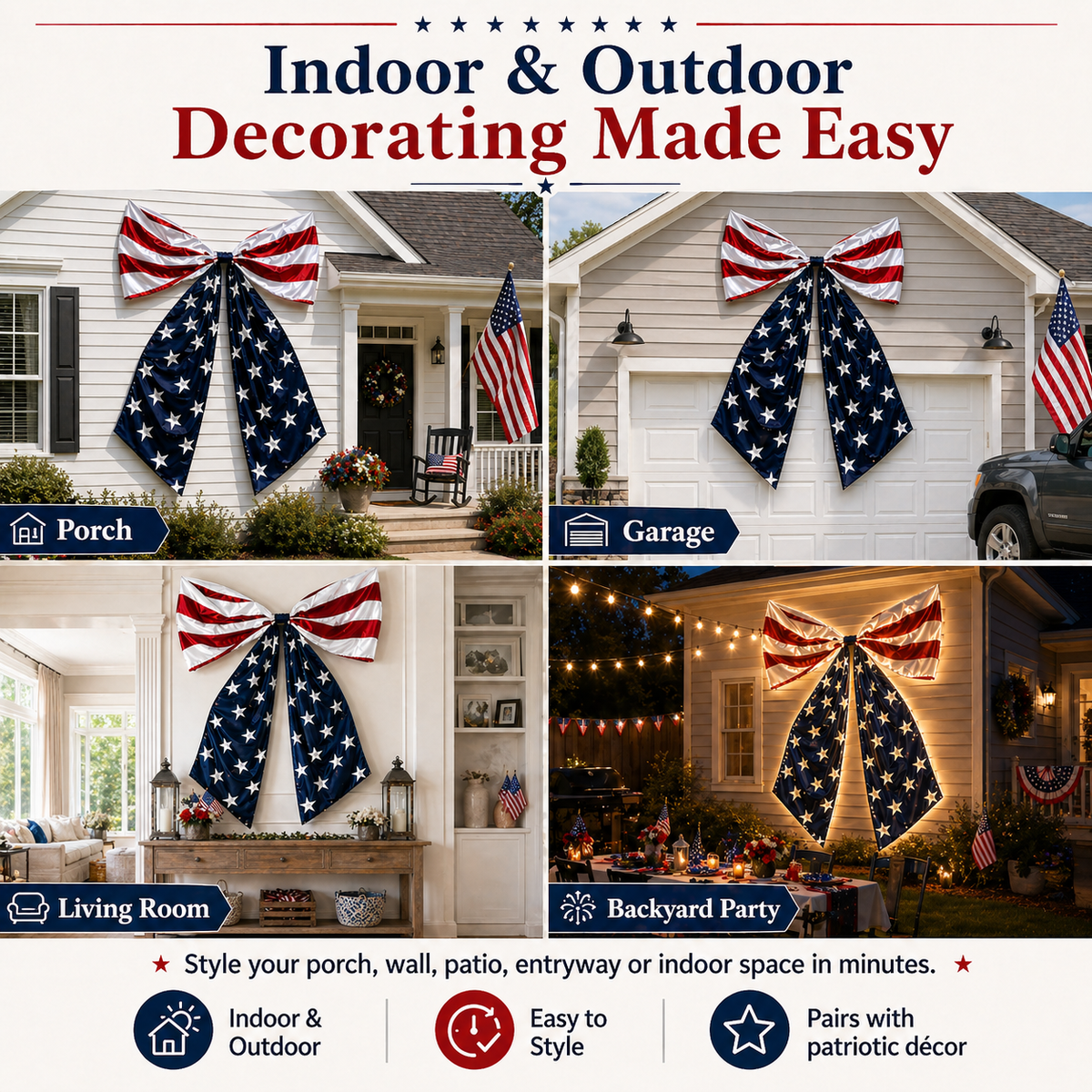 Lighted Extra Large American Flag Bow