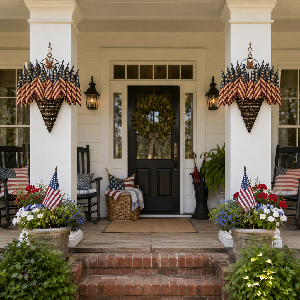 Vintage Patriotic Flag Basket Door Hanger