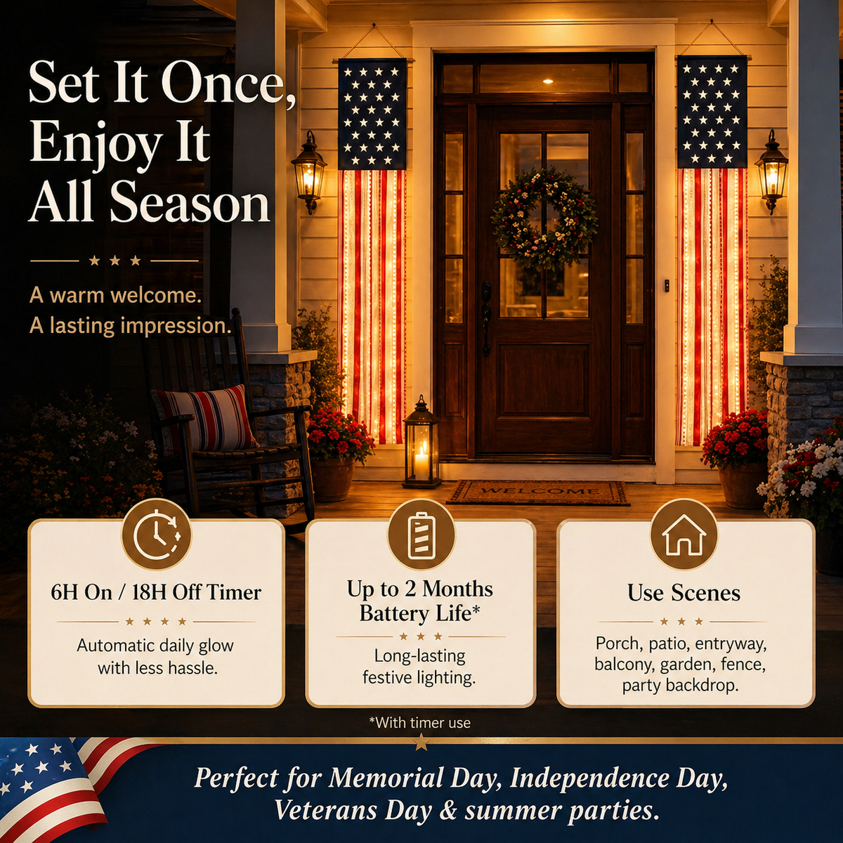 Lighted Patriotic Porch Banner