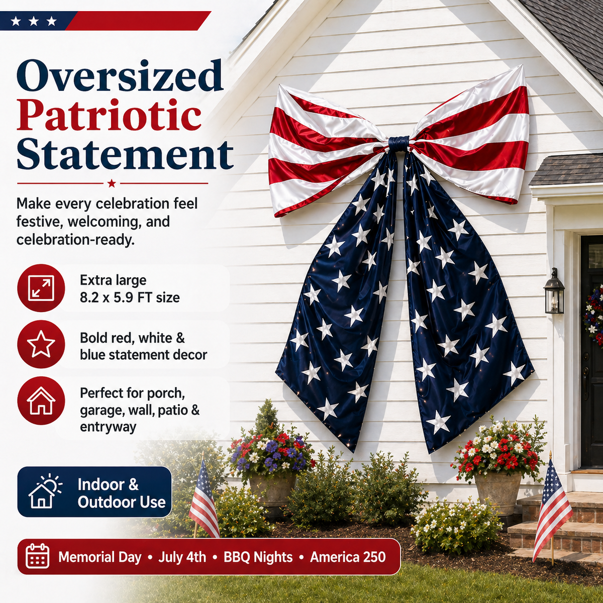 Lighted Extra Large American Flag Bow