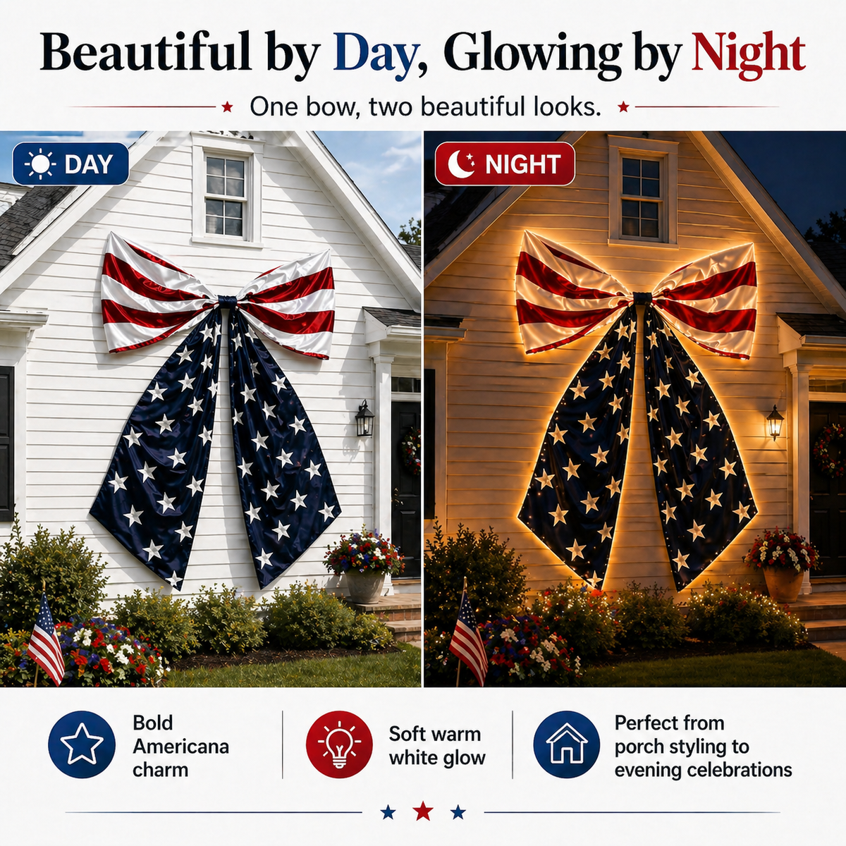 Lighted Extra Large American Flag Bow