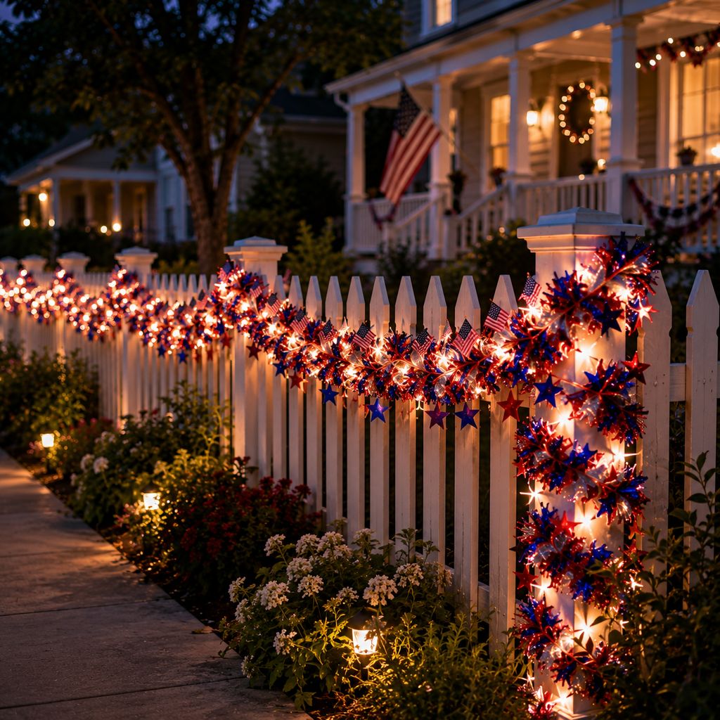 American Flag & Star Red White Blue Fairy Lights
