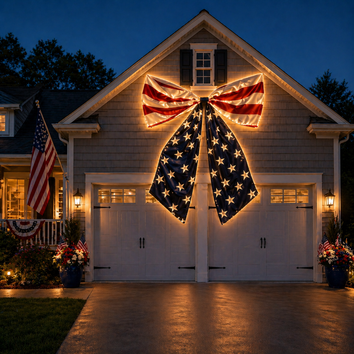 Lighted Extra Large American Flag Bow