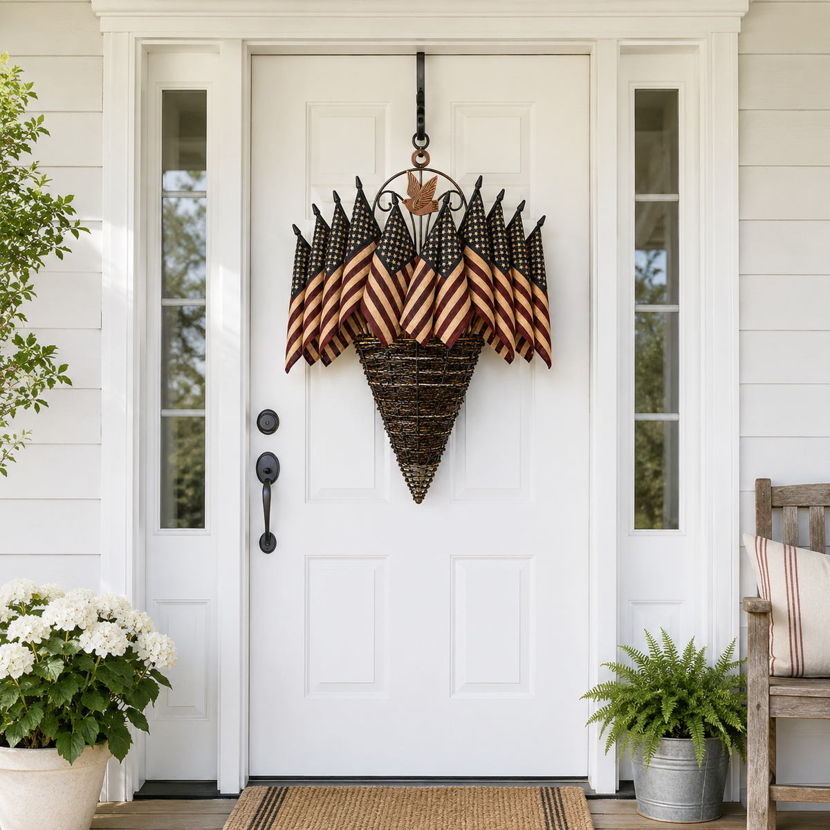 Vintage Patriotic Flag Basket Door Hanger