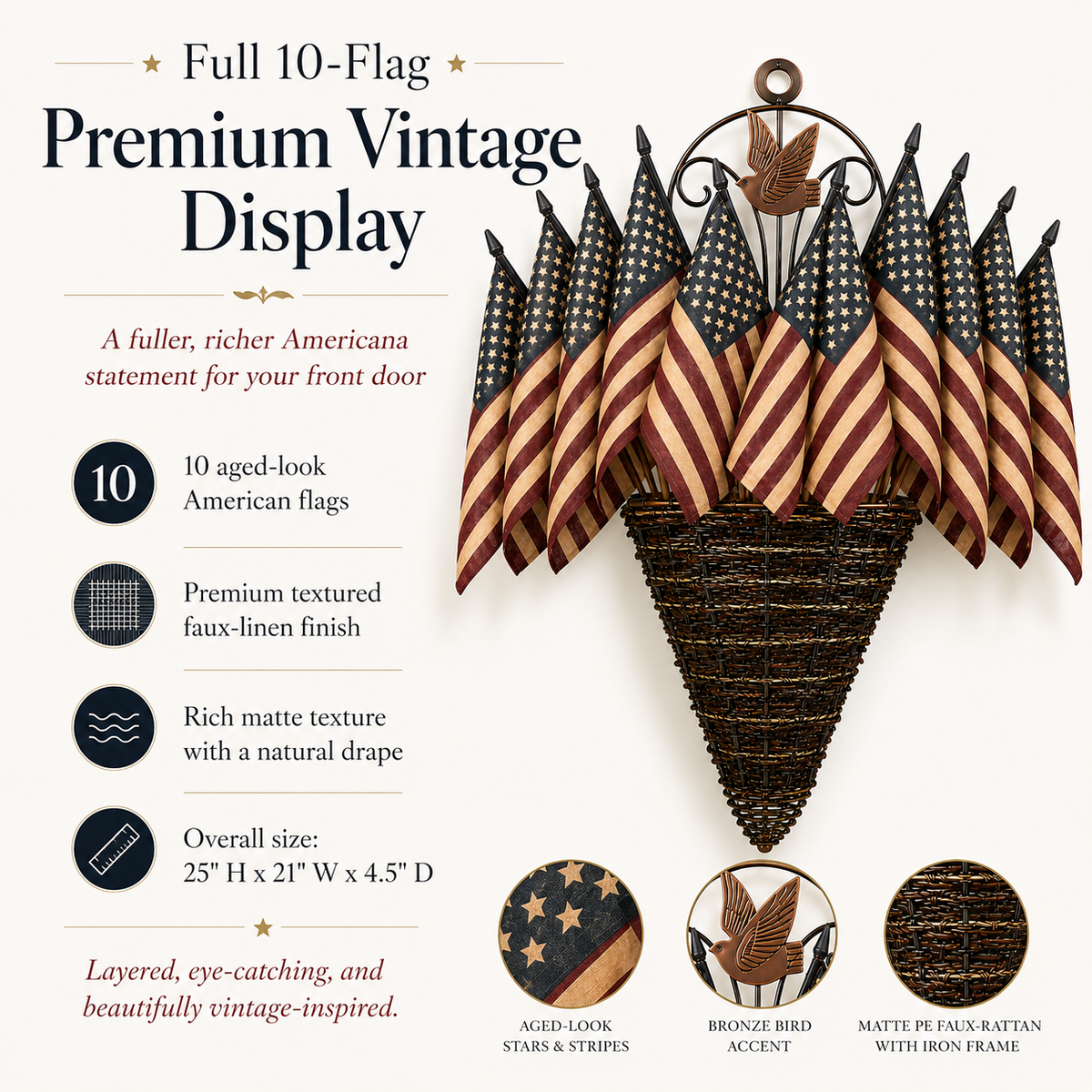 Vintage Patriotic Flag Basket Door Hanger