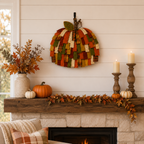Lighted Patchwork Pumpkin Door Hanger