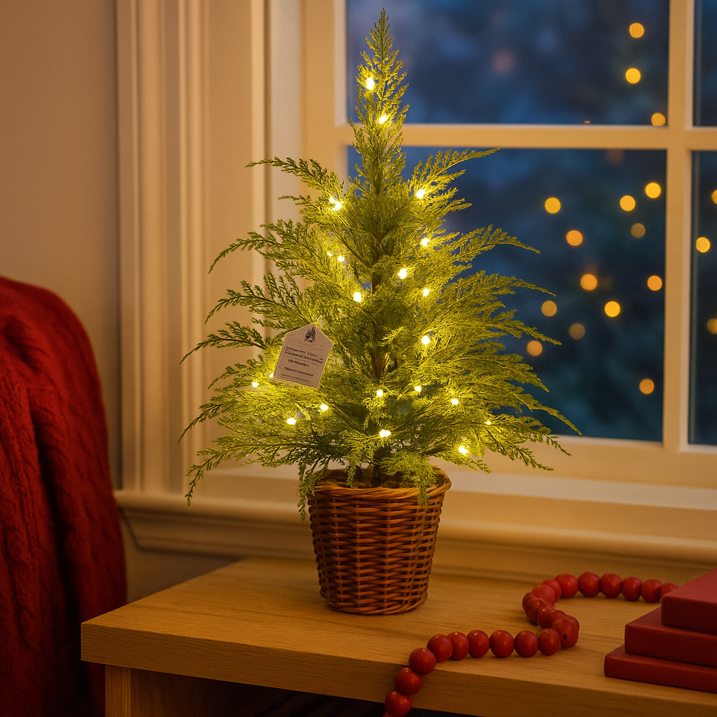 24" Pre-Lit Cypress Christmas Tree with Warm White Twinkle LEDs in Basket