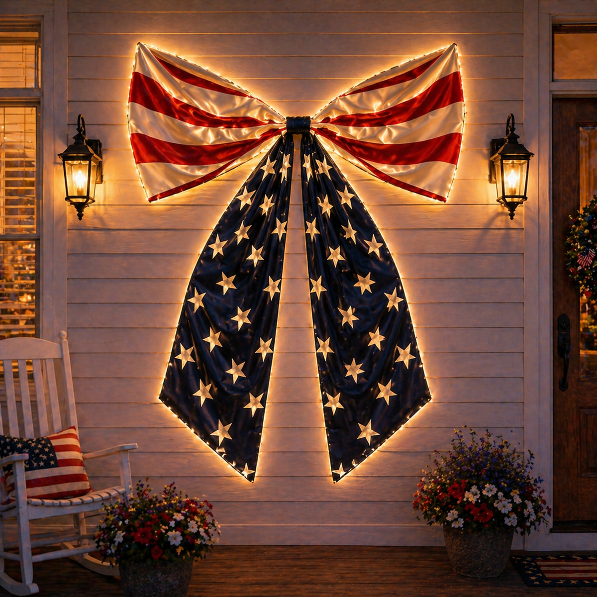 Lighted Extra Large American Flag Bow