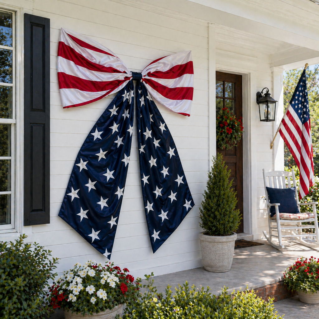 Lighted Extra Large American Flag Bow