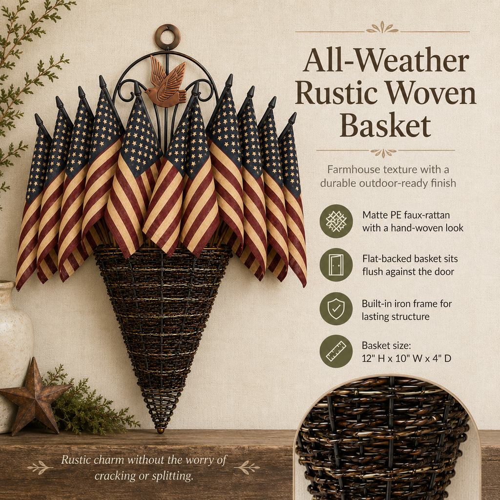 Vintage Patriotic Flag Basket Door Hanger