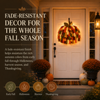 Lighted Patchwork Pumpkin Door Hanger
