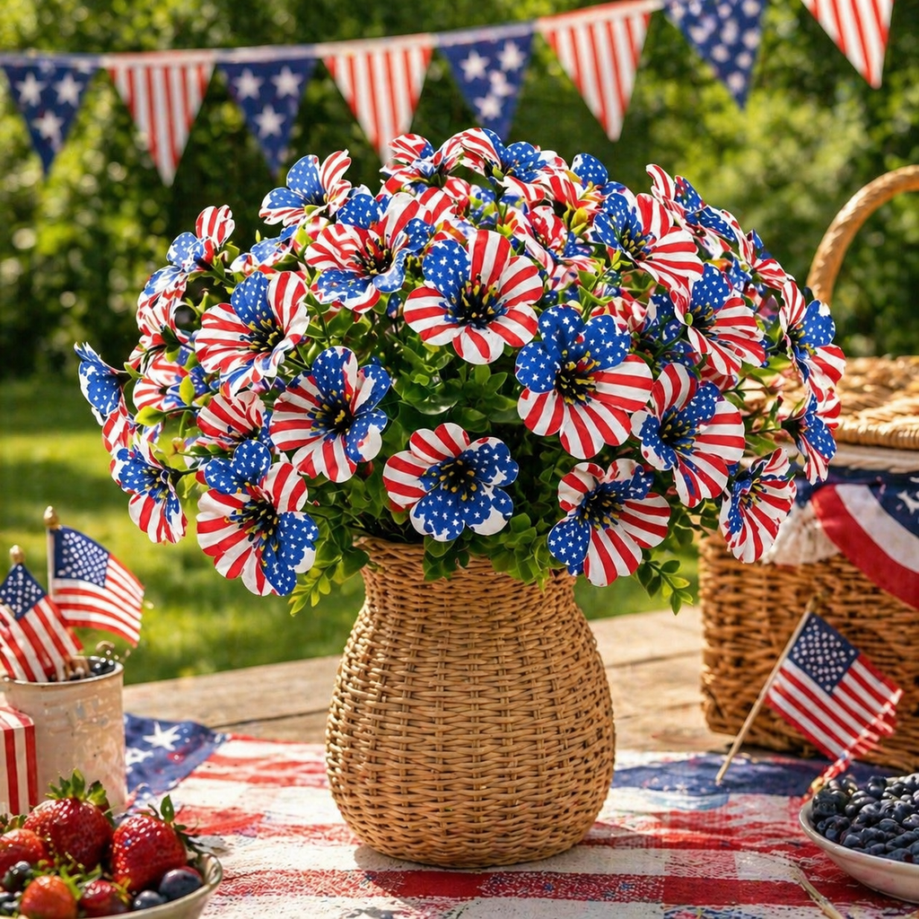 American Flag Faux Flower Bouquet - 12 Pcs