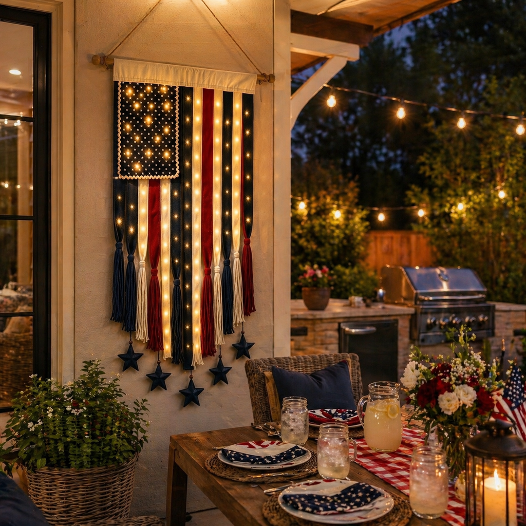 27" × 50" Lighted Star & Stripe Patriotic Porch Banner - NOW！