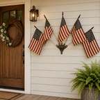 Five Tea-Stained Flags In A Rustic Cast Iron Wall Display