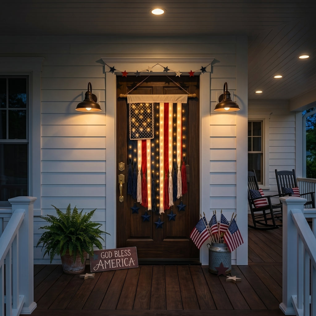 27" × 50" Lighted Star & Stripe Patriotic Porch Banner - NOW！
