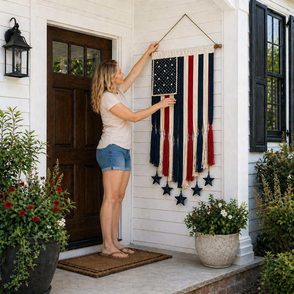 27" × 50" Lighted Star & Stripe Patriotic Porch Banner - NOW！