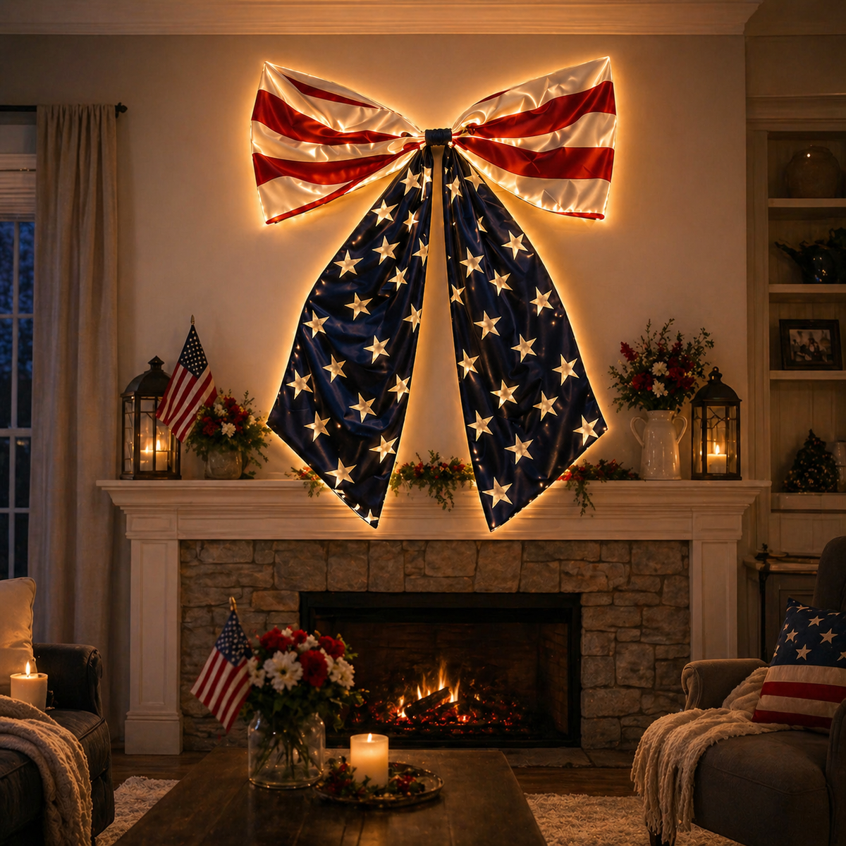 Lighted Extra Large American Flag Bow