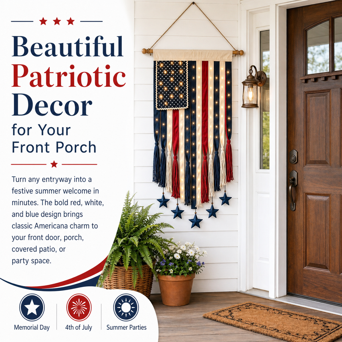 27" × 50" Lighted Star & Stripe Patriotic Porch Banner - NOW！