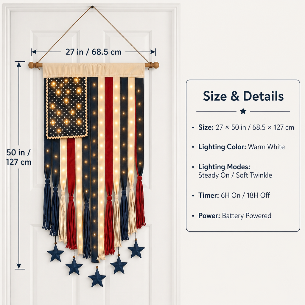 27" × 50" Lighted Star & Stripe Patriotic Porch Banner - NOW！