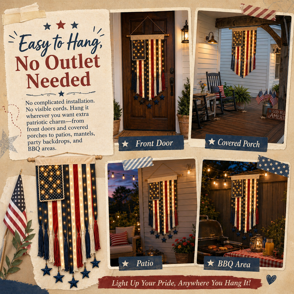 27" × 50" Lighted Star & Stripe Patriotic Porch Banner - NOW！