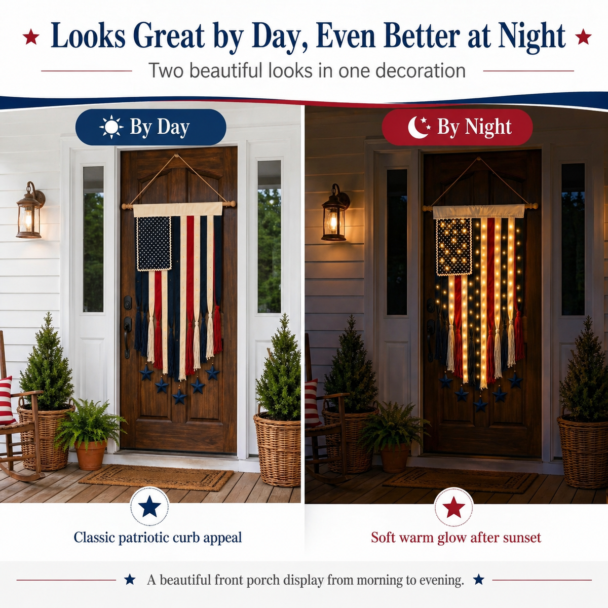 27" × 50" Lighted Star & Stripe Patriotic Porch Banner - NOW！