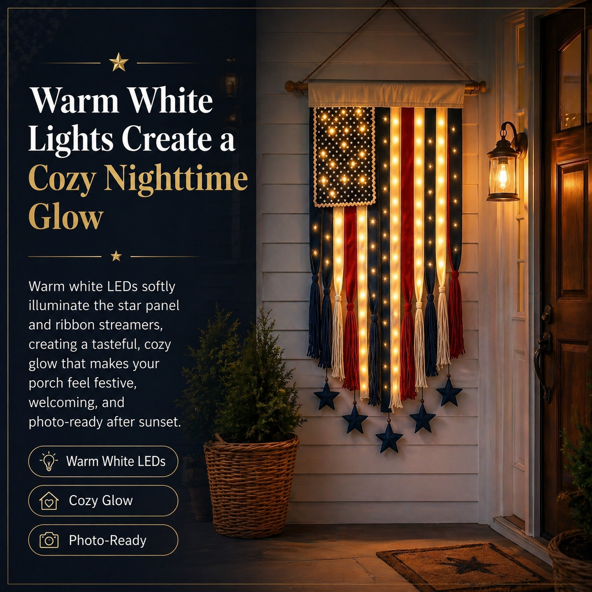 27" × 50" Lighted Star & Stripe Patriotic Porch Banner - NOW！