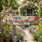 "This Is My Happy Place" Metal Sign With Vibrant Floral Pattern