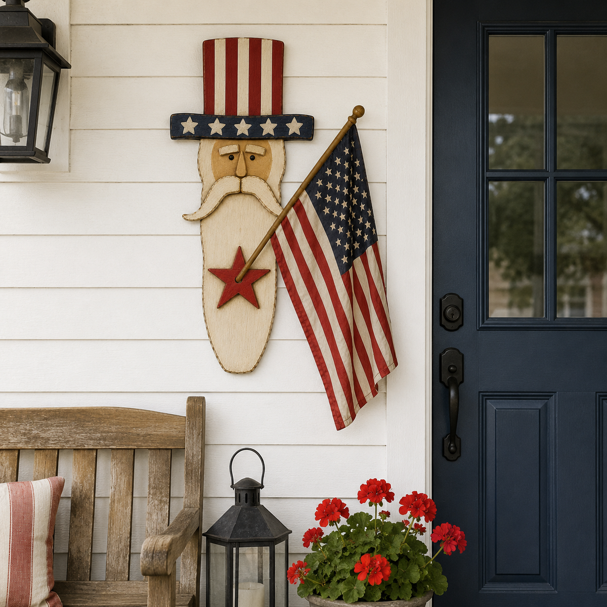 Vintage Uncle Sam Patriotic Wall Hanging with Flag
