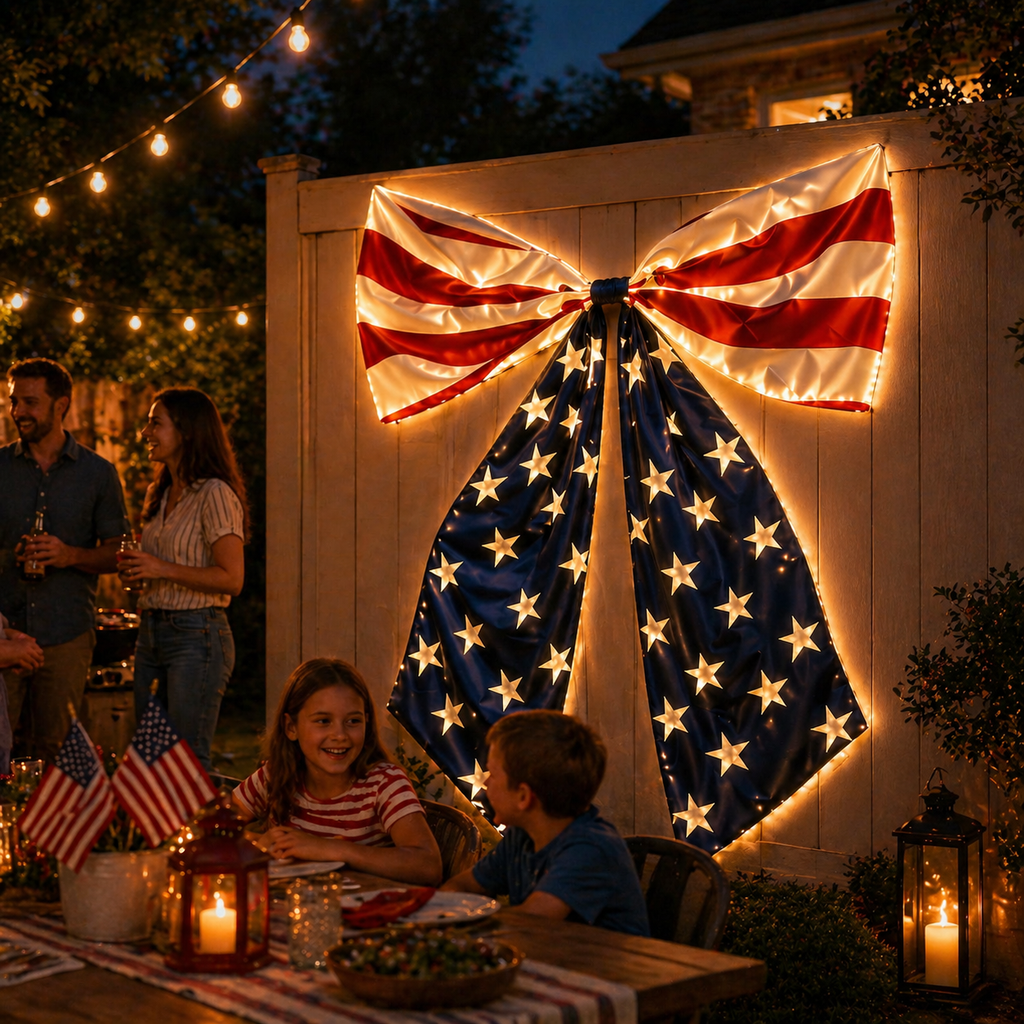 Lighted Extra Large American Flag Bow