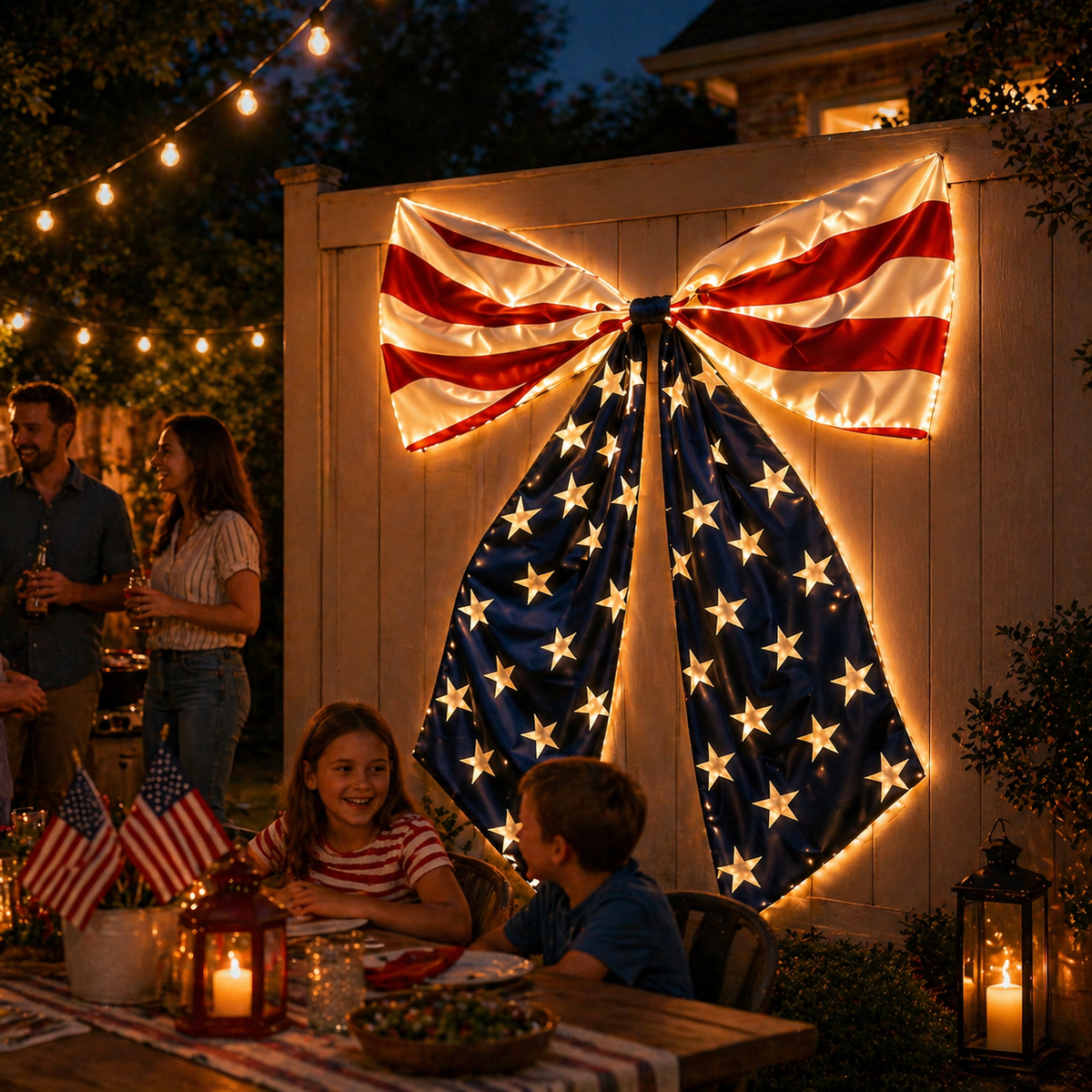 Lighted Extra Large American Flag Bow