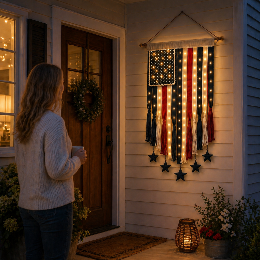 27" × 50" Lighted Star & Stripe Patriotic Porch Banner - NOW！