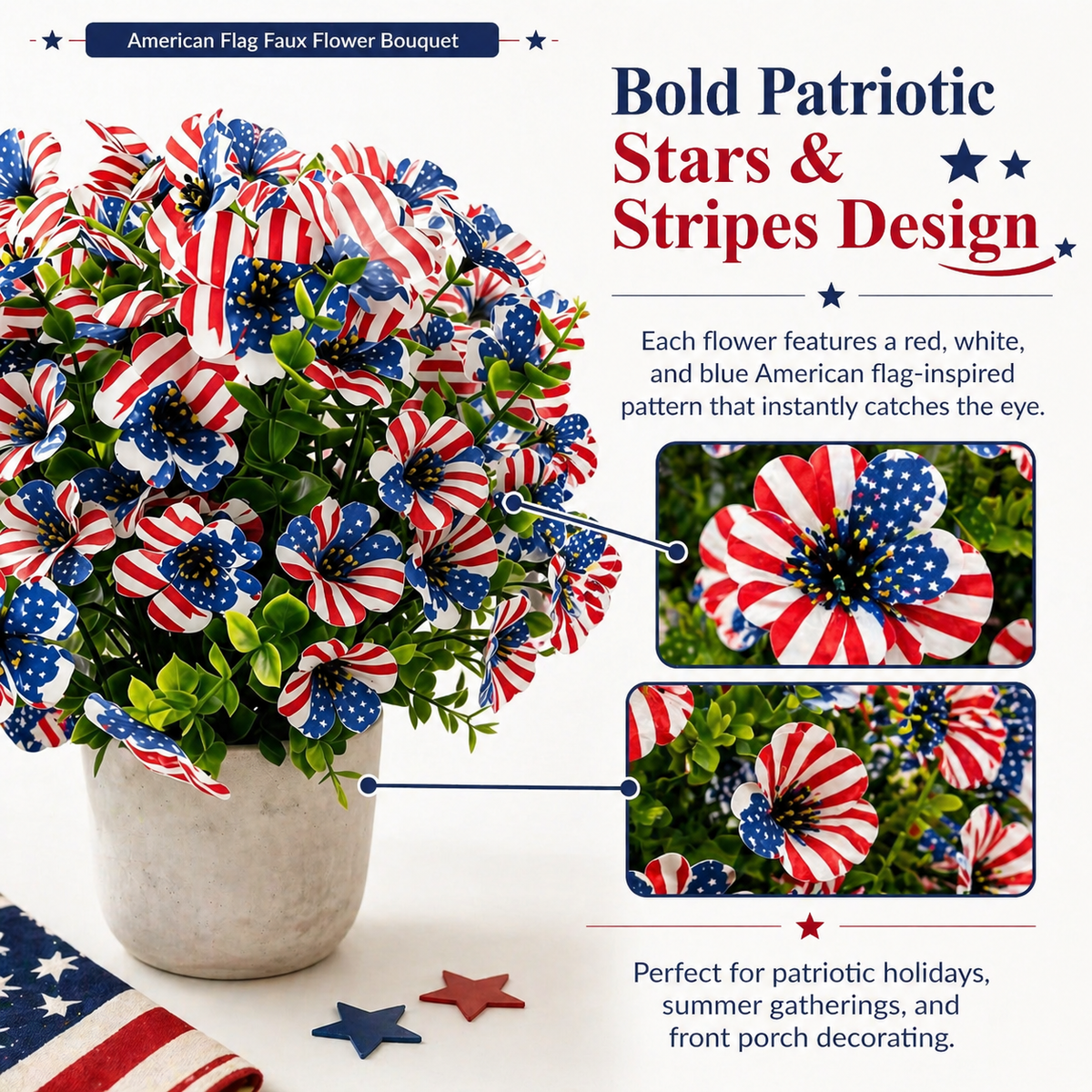 American Flag Faux Flower Bouquet - 12 Pcs