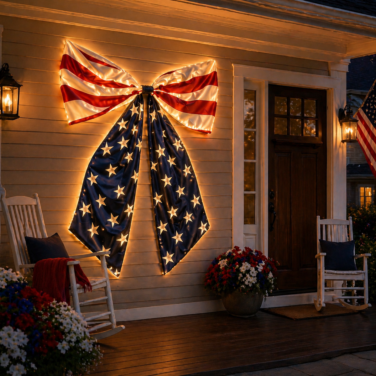 Lighted Extra Large American Flag Bow