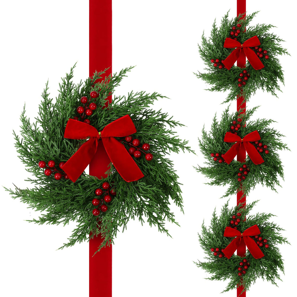 3-Tier Artificial Cedar Christmas Wreath with Red Velvet Bows