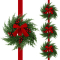 3-Tier Artificial Cedar Christmas Wreath with Red Velvet Bows