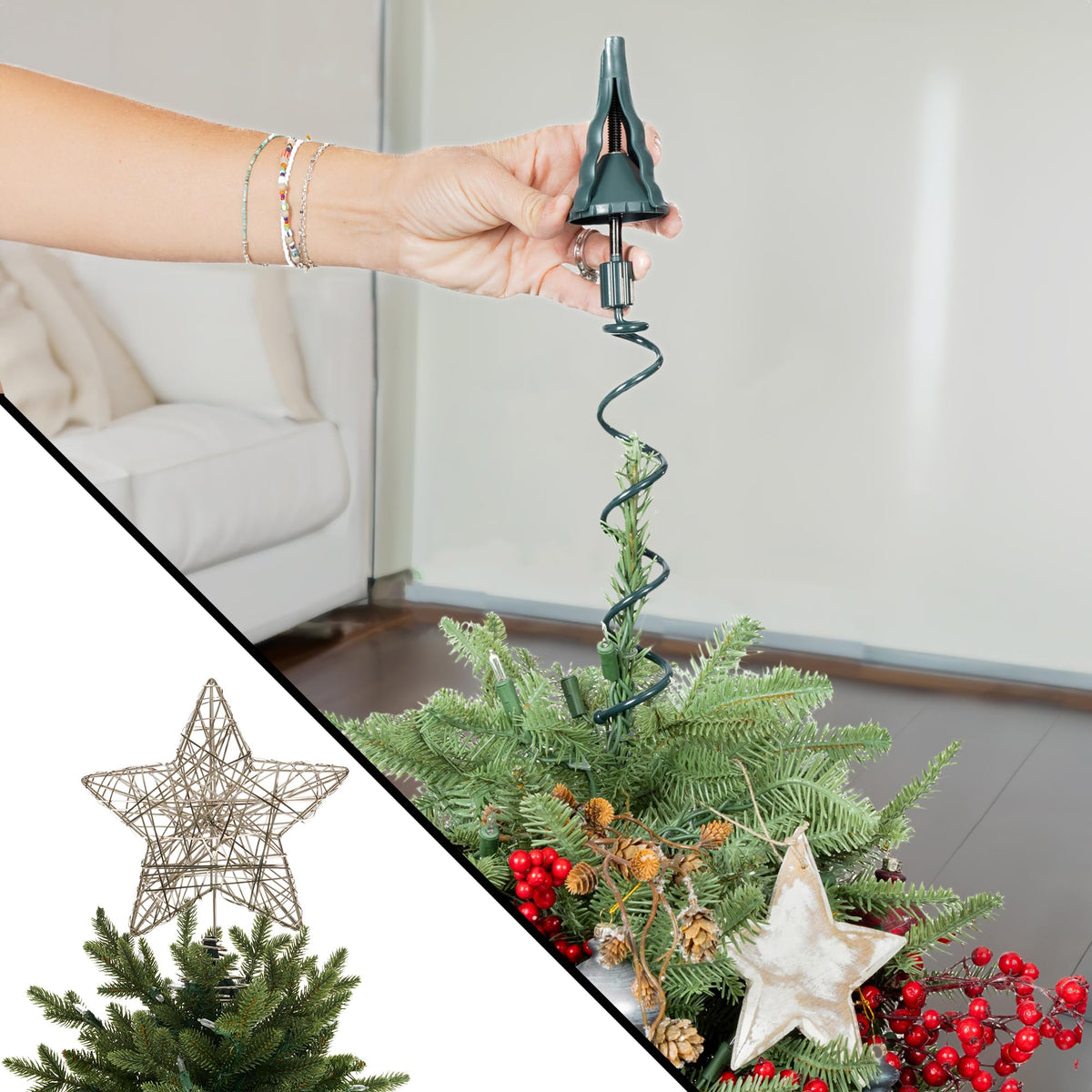 Christmas Tree Topper Holder , Twist-on Holiday Universal Tree Topper Stabilizer