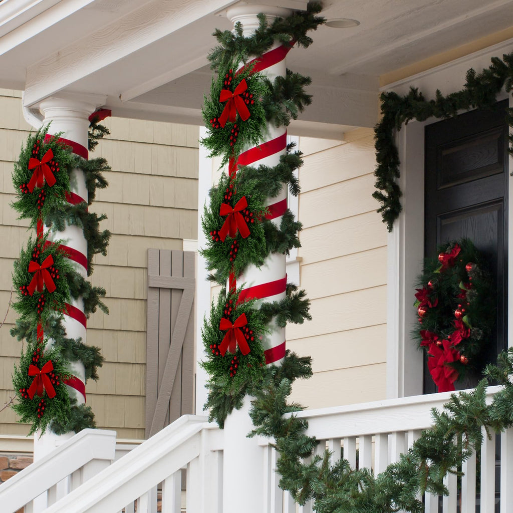 3-Tier Artificial Cedar Christmas Wreath with Red Velvet Bows