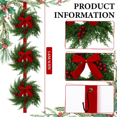 3-Tier Artificial Cedar Christmas Wreath with Red Velvet Bows