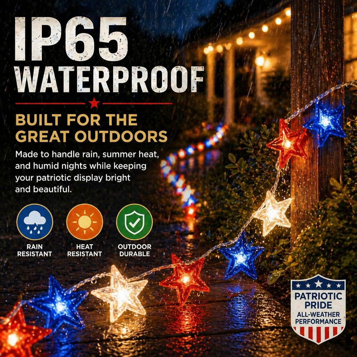 Red, White & Blue Star Solar String Lights