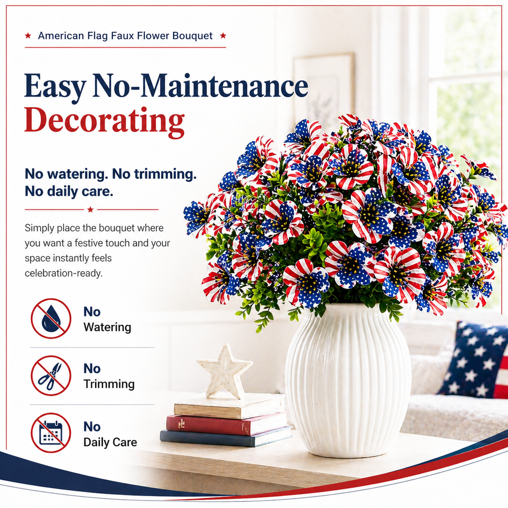 American Flag Faux Flower Bouquet - 12 Pcs