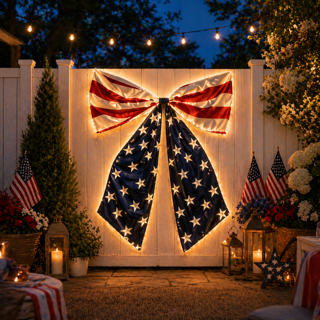Lighted Extra Large American Flag Bow