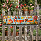 "This Is My Happy Place" Metal Sign With Vibrant Floral Pattern
