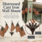 Five Tea-Stained Flags In A Rustic Cast Iron Wall Display